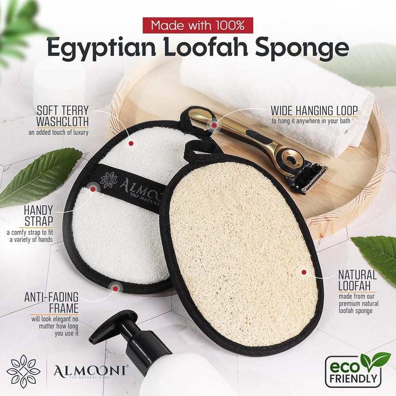ALMOONI لوفاة طبيعية قوية للرجال، أفضل لوفاة للجسم مصنوعة من إسفنجة لوفة مصرية طبيعية، إسفنجة استحمام للرجال - 2 قطعة (1 عبوة) - سوداء - Image 3